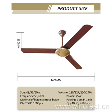 56 Inch Golden Decorative Industrial Ceiling Fan